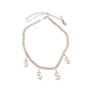 Rhinestone Dollar Sign Choker Necklace Silver Tone Crystal Money Streetwear